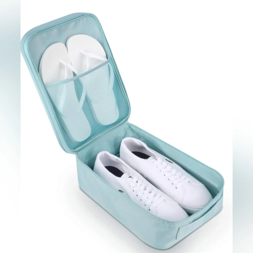 Mossio Travel Shoe Bag 3 Zipper Compartment Storage Packing Cube in White Cactus